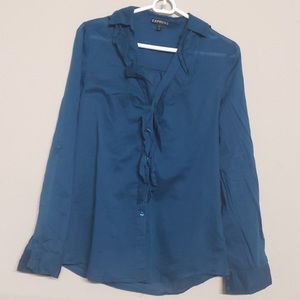 3/$15 Express Blue Ruffled Neck Long Sleeve